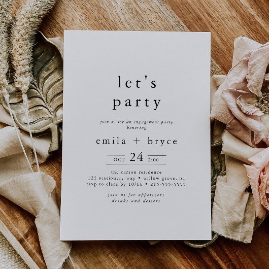 EMELIA White Black Rustic Simple Boho Let's Party Einladung