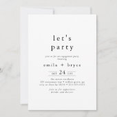EMELIA White Black Rustic Simple Boho Let's Party Einladung (Vorderseite)