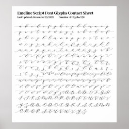 Emeline Script Schriftart Glyphs Kontaktformular Poster