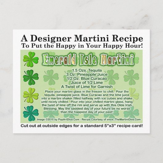 Emeral Isle St. Patrick's Day Martini Rezept Card Postkarte (Vorderseite)
