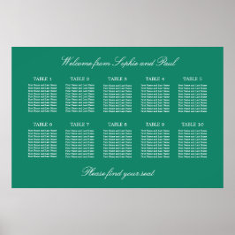 Emerald 10 Table Wedding Seating Chart Poster