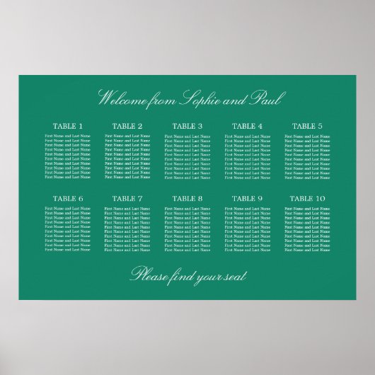 Emerald 10 Table Wedding Seating Chart Poster (Vorne)