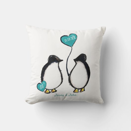 Emerald 55. Hochzeitstag Pinguin-Geschenk Kissen (Vorderseite)