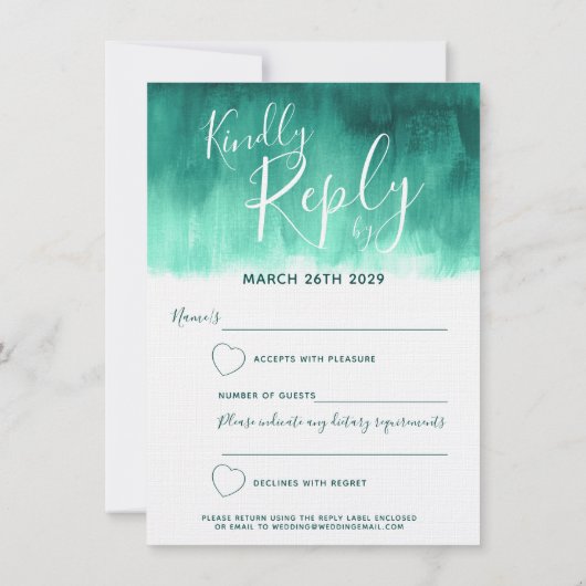 Emerald abstrakt moderne Kunst Hochzeitsantwort UA Einladung (Rückseite)