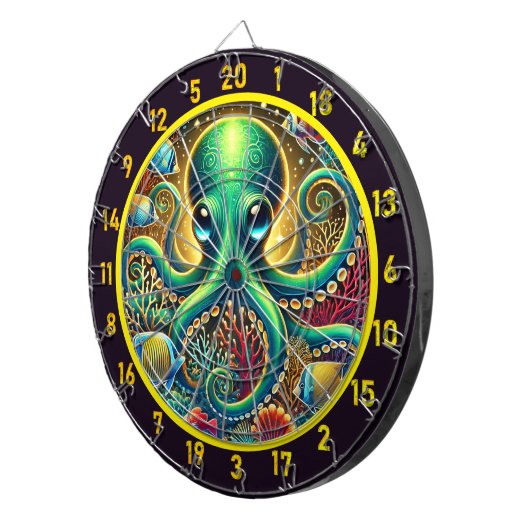 Emerald Abyss Octopus Dartboard Dartscheibe (Vorderseite rechts)