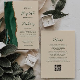 Emerald-Achat-Champagner-QR-Code-Hochzeit Einladung