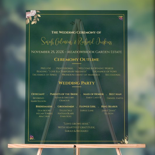 Emerald Acrylic Wedding Program - Minimalistisch L Acrylschild (Neutral)