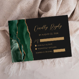 Emerald Agate Gold Calligraphy Script Wedding RSVP Karte