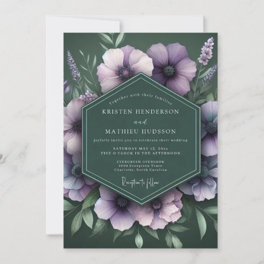 Emerald Amethyst Bloom Wedding Einladung (Vorderseite)