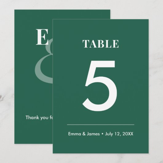 Emerald Ampersand Hochzeit | Moderne Tischnummer (Vorne/Hinten)