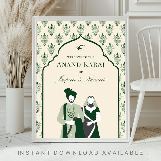Emerald Anand Karaj Sikh Wedding Begrüßungszeichen Poster