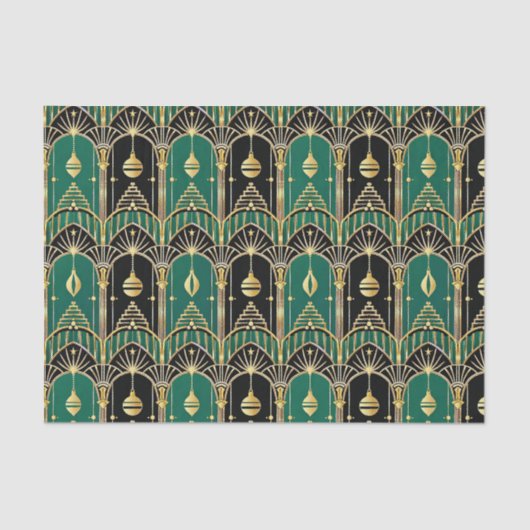 Emerald and Black Art Deco Holiday Pattern Seidenpapier (Vorderseite)