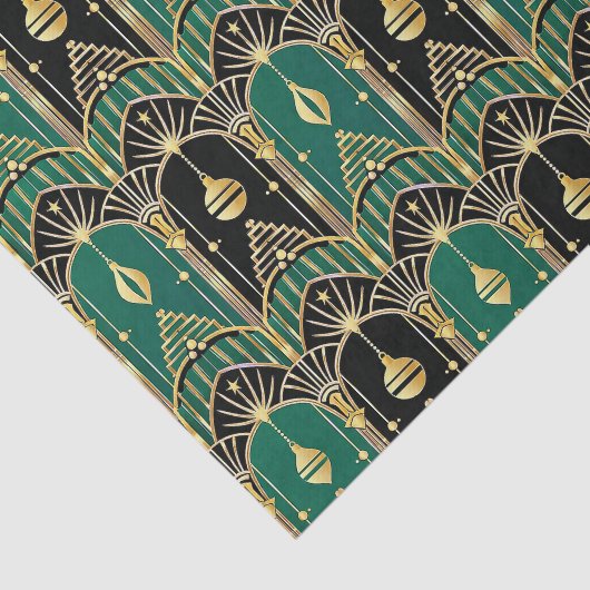 Emerald and Black Art Deco Holiday Pattern Seidenpapier (Ausschnitt)