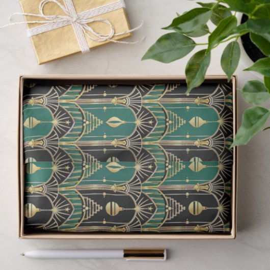 Emerald and Black Art Deco Holiday Pattern Seidenpapier (Geschenk)