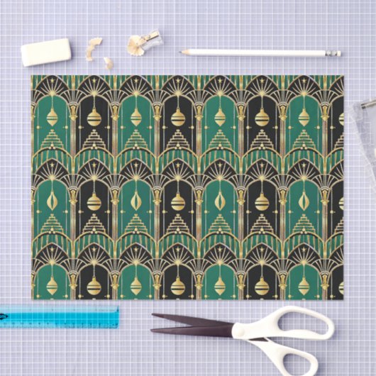 Emerald and Black Art Deco Holiday Pattern Seidenpapier (Handwerk)