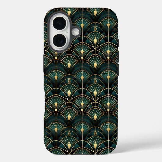 Emerald and Gold Art Deco Gemustert Case-Mate iPhone Hülle (Rückseite)