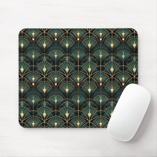 Emerald and Gold Art Deco Gemustert Mousepad (Mit Mouse)