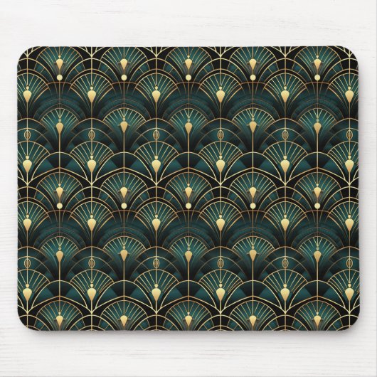 Emerald and Gold Art Deco Gemustert Mousepad (Vorne)