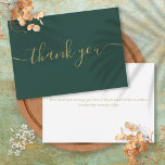 Emerald and Gold Einfache moderne, elegante Skript Dankeskarte<br><div class="desc">Einfache moderne elegante goldene Schrift auf einem smaragdgrünen Dankeschön-Karte. Sie können mit Ihrer eigenen Dankeschön-Nachricht auf der Rückseite personalisieren oder wenn Sie es vorziehen,  Ihre eigene handgeschriebene Nachricht hinzuzufügen einfach den Text löschen. Ein perfekter Weg,  um Ihnen zu danken! Entwickelt von Thisisnotme©</div>