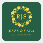 Emerald and Gold Elegance Wedding Quadratischer Aufkleber (Vorderseite)