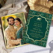 Emerald and Gold Elephant Indian Brautparty Einladung