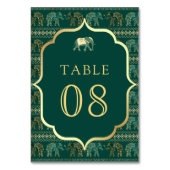 Emerald and Gold Elephant Indian Wedding Tischnummer (Vorderseite)
