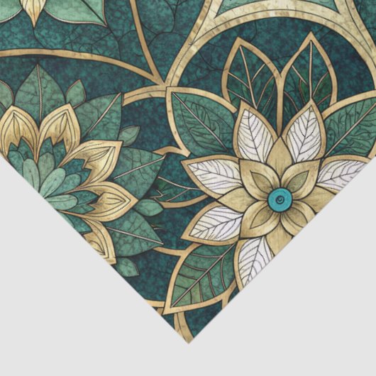 Emerald and Gold Floral Mandala - Ornamental Seidenpapier (Detail)
