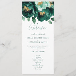 Emerald and Gold Florals Wedding Program Einladung