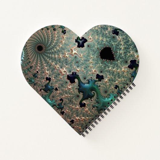 Emerald and Gold Mandelbrot Heart Spiral Notebook Notizblock (Rückseite)