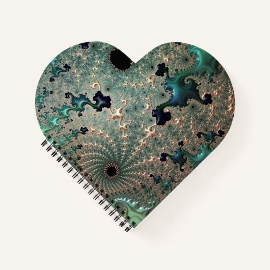 Emerald and Gold Mandelbrot Heart Spiral Notebook Notizblock (Vorderseite)