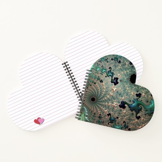 Emerald and Gold Mandelbrot Heart Spiral Notebook Notizblock (Innenseite)