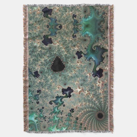 Emerald and Gold Mandelbrot Throw Blanket Decke (Vorderseite Vertikal)