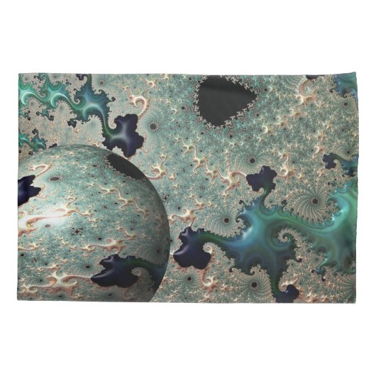 Emerald and Gold Mandelbrot with Sphere Kissenbezug (Rückseite-Links)