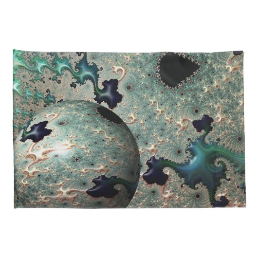 Emerald and Gold Mandelbrot with Sphere Kissenbezug (Rückseite-Rechts)