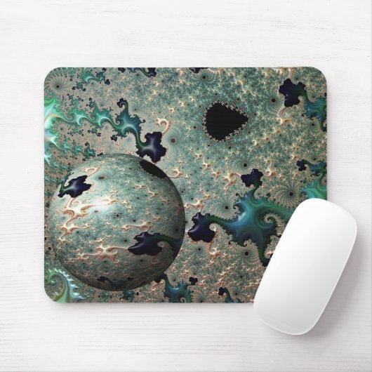 Emerald and Gold Mandelbrot with Sphere Mousepad (Mit Mouse)