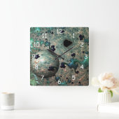 Emerald and Gold Mandelbrot with Sphere Quadratische Wanduhr (Zuhause)