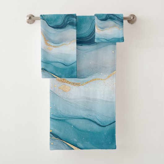 Emerald and Gold Marble Elegance Badhandtuch Set (Insitu)