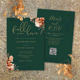 Emerald and Gold Rustic Floral QR Code Hochzeit Einladung