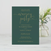 Emerald and Gold Script Wedding Abend Party Einladung (Stehend Vorderseite)