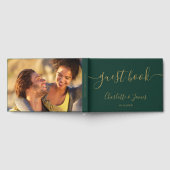 Emerald And Gold Signature Script Photo Wedding Gästebuch (Voll)