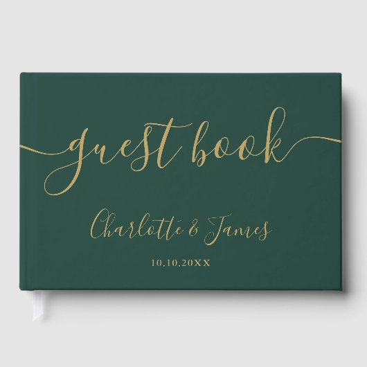 Emerald And Gold Signature Script Photo Wedding Gästebuch (Vorderseite)