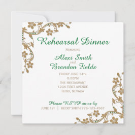 Emerald and Gold Wedersal Rehersal Dinner Einladung