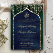Emerald and Navy Gold Glitzer Arch Muslim Wedding Einladung