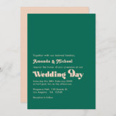 Emerald and Peach Fusion Retro Typografy Wedding Einladung (Vorne/Hinten)