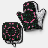 Emerald and Pink Kaleidoscope Ofenhandschuh & Topflappen-Set (Vorderseite/Rückseite)