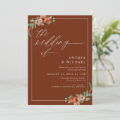 Emerald and Rust Burnt Orange Floral Wedding Einladung (Stehend Vorderseite)