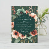 Emerald Anemone Noir Hochzeit Einladung (Stehend Vorderseite)