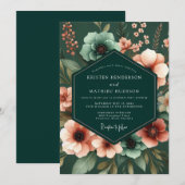 Emerald Anemone Noir Hochzeit Einladung (Vorne/Hinten)