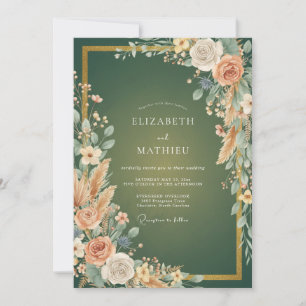 Emerald-Aprikosen-Blüten-Hochzeit Einladung