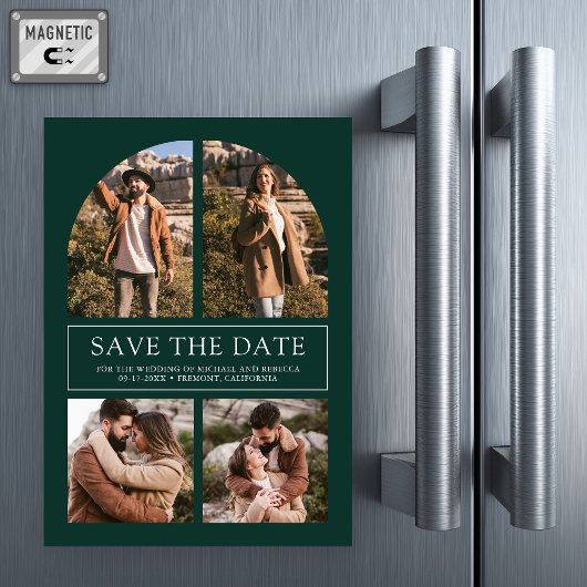 Emerald Arch Photo Collage Wedding Save the Date Magneteinladung